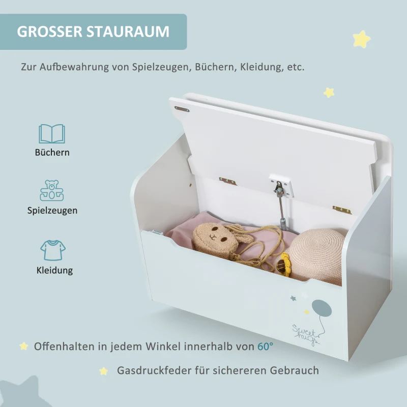 HOMCOM Kindersitzbank mit Stauraum 2-in-1 Truhenbank Spielzeugkiste Aufbewahrungstruhe 3-6 Jahre Kindermöbel Hellblau 60 x 30 x 50 cm