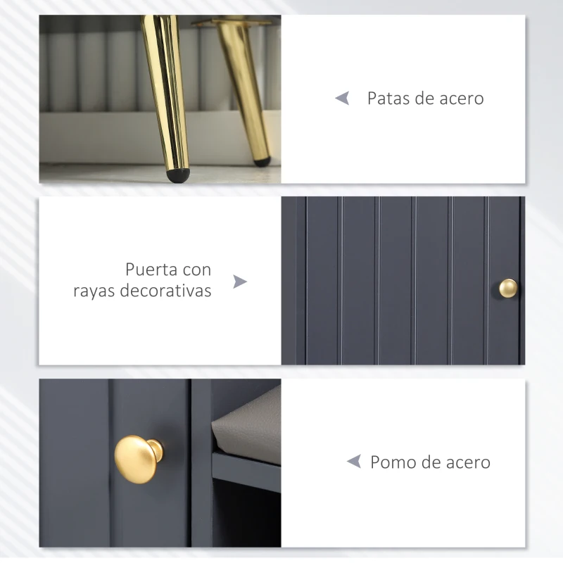 HOMCOM Banco Zapatero para 4 Pares con Compartimento Abierto y Asiento con Cojín para Entrada Pasillo 80x33x49 cm Gris