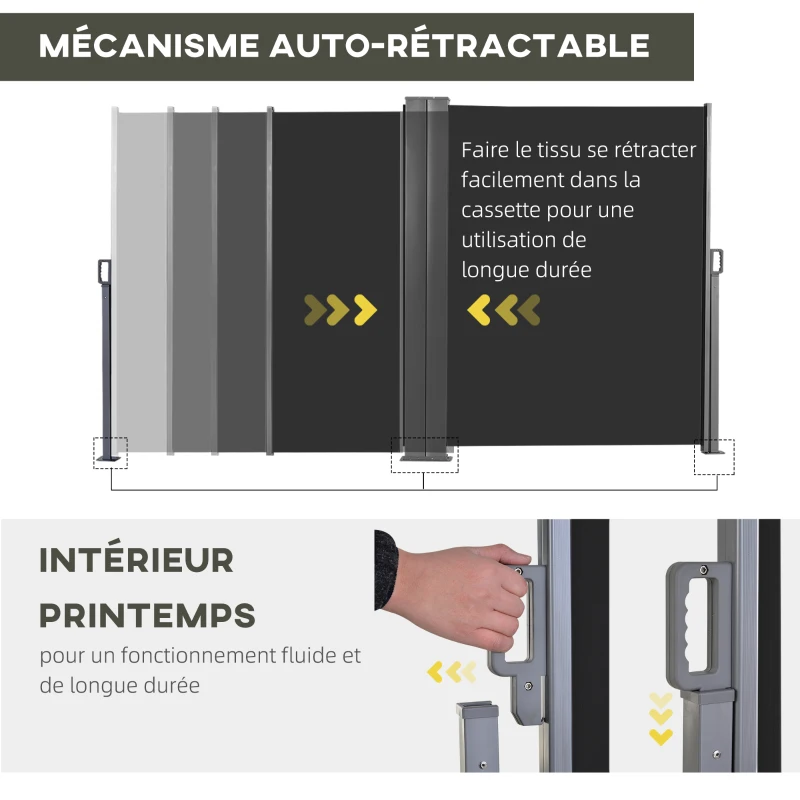 Outsunny Double Store latéral Brise-Vue paravent rétractable dim. 6L x 1,80H m Polyester Anti-UV Gris et noir
