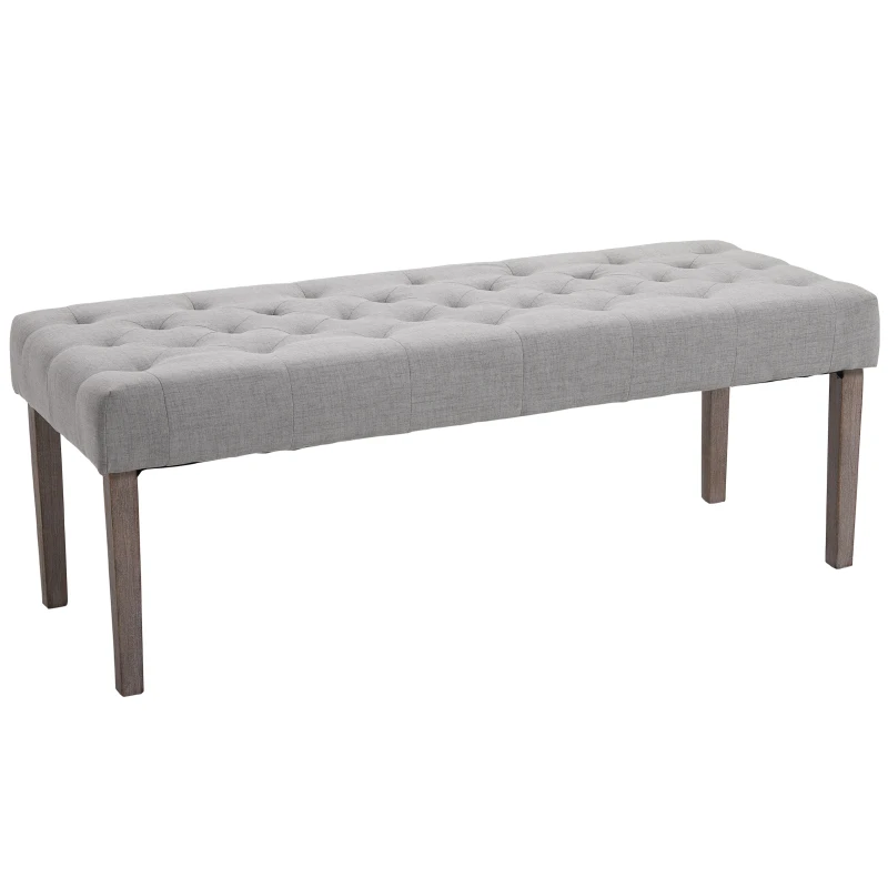 HOMCOM Banc banquette capitonnée style classique chic dim. 133L x 49l x 50H cm bois hévéa polyester gris