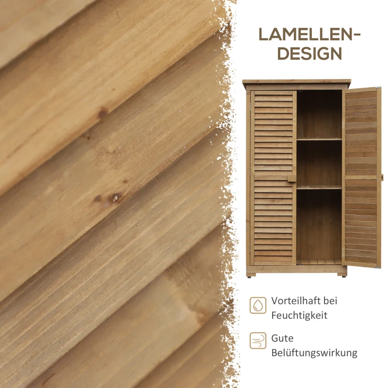 Outsunny Geräteschuppen mit Lamellentüren 3 Regale wetterbeständig 87 cm x 46,5 cm x 160 cm Tannenholz Braun