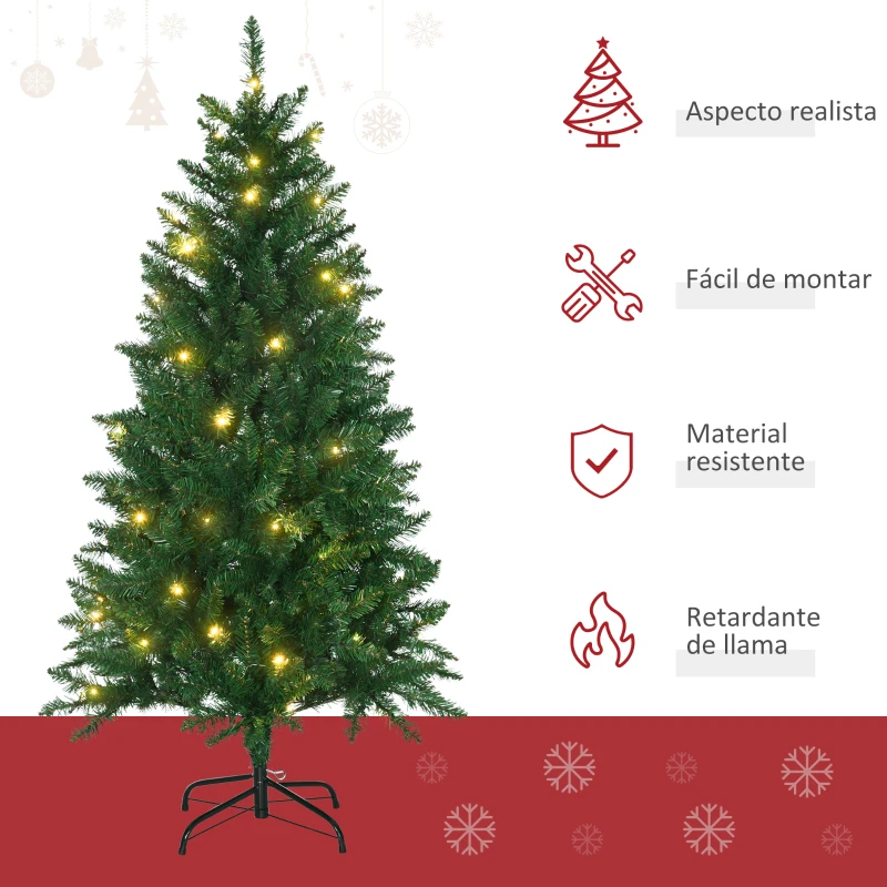 HOMCOM Árbol de Navidad Artificial con Luces Preinstaladas de 150 cm y 502 Ramas Decoración Navideña para Interior Verde