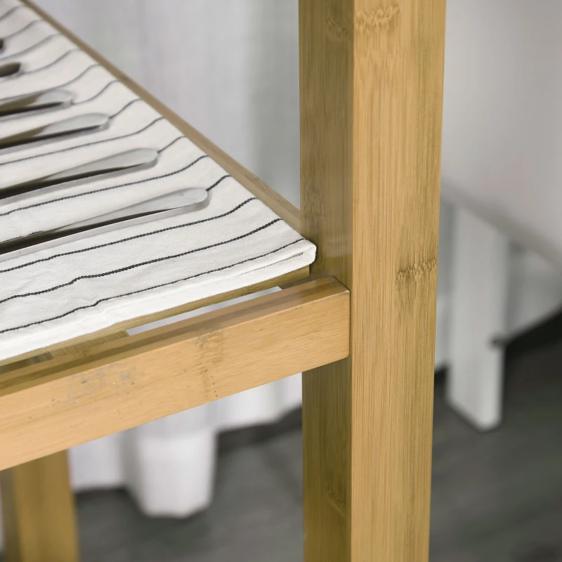 HOMCOM Desserte chariot de cuisine - 2 tiroirs poignées métal, 2 étagères, porte-torchon - bois massif bambou verni