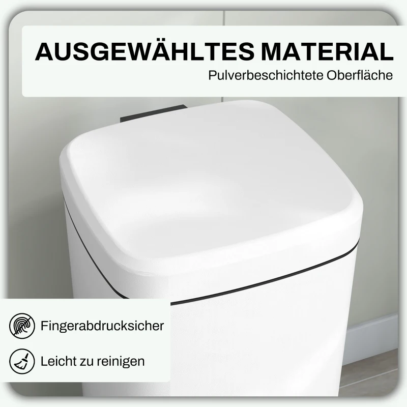 HOMCOM Mülleimer 30L, Soft-Close-Deckel, Fingerabdrucksicher, Fußpedal, Metall/Kunststoff, 28x35x63,5 cm, Weiß