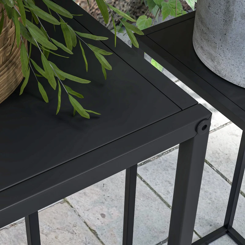 Outsunny Blumenständer, 2er-Set, Skandinavisches Design, Metallrahmen, 58,5/65cm Höhe, Schwarz(m-8)