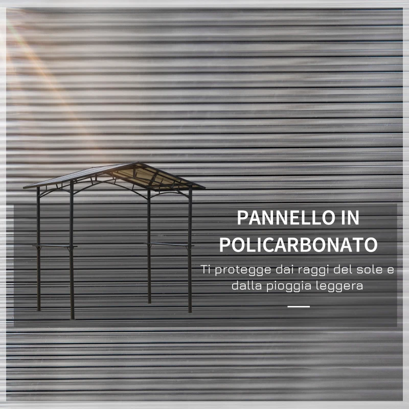 Outsunny Gazebo da Giardino per Barbecue BBQ con Tetto in PC e Mensole Laterali, 246x149x230cm, Nero