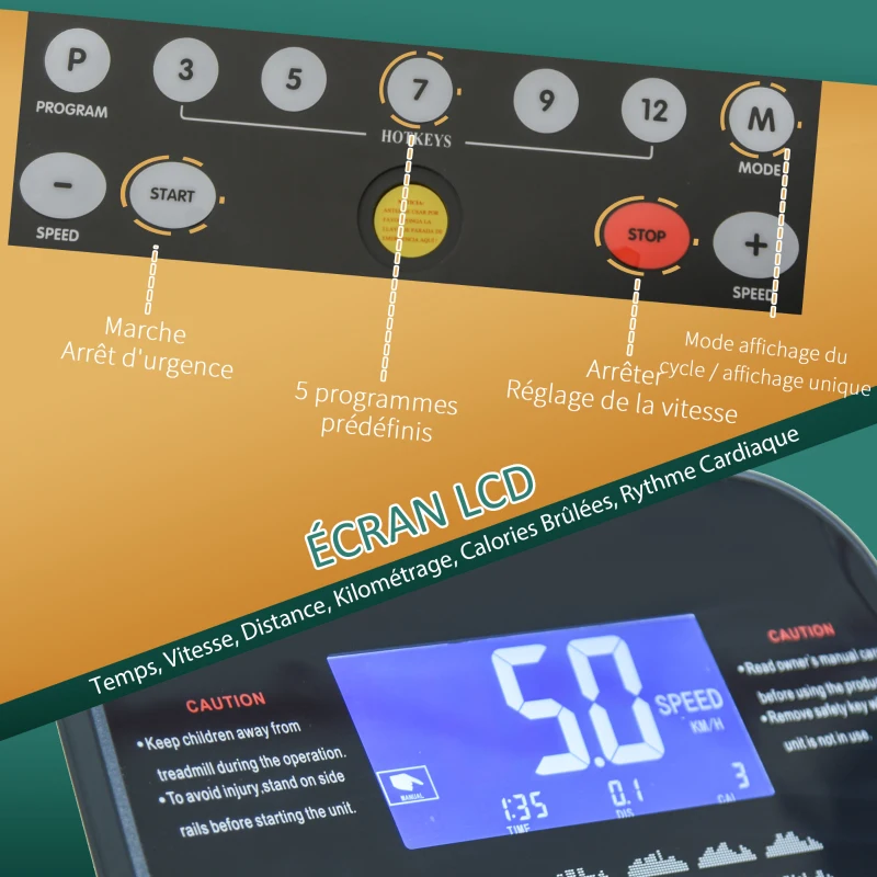 HOMCOM Tapis de course électrique pliable 1-14 Km/h 750 W écran LCD 5 programmes inclinaison réglable noir