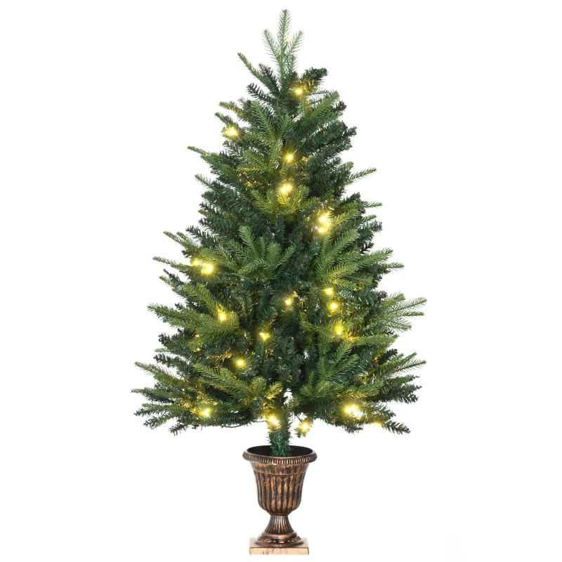 HOMCOM 1.2m 4ft Christmas Tree Entrance Décor 750 Tips Xmas Pre-lit Tree 80 LED with Vase Base