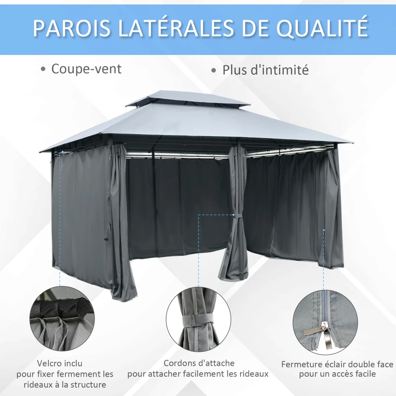 Outsunny Tonnelle barnum pavillon de jardin style colonial double toit toiles latérales amovibles 3L x 4l x 2,8H m gris