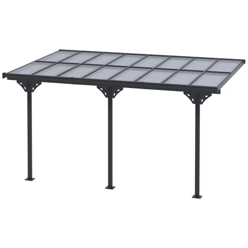 Outsunny Pergola adossée aluminium 4,5 x 3 m pergola jardin extérieur avec toit en polycarbonate résistant UV, gouttière intégrée, tonnelle de jardin pour terrasse patio véranda, gris