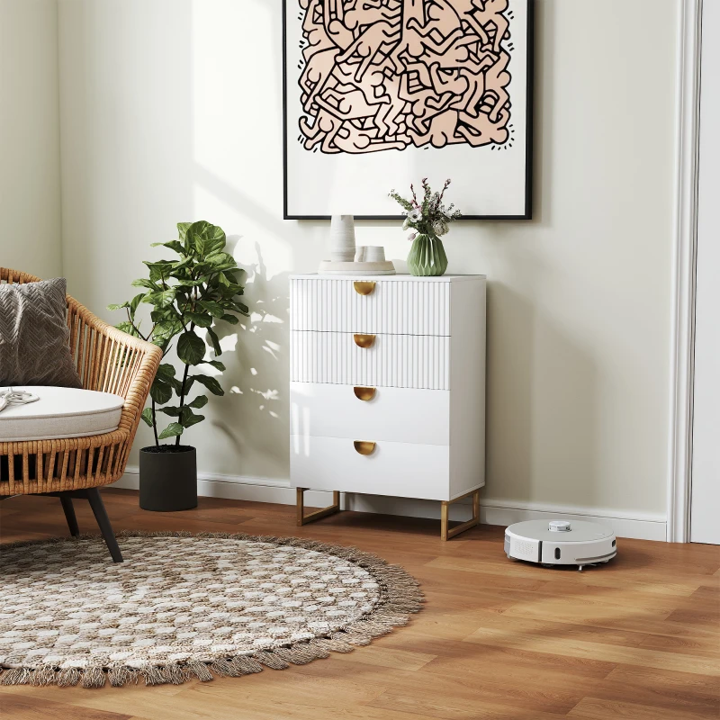 HOMCOM Elegant Chest of Four Drawers - White