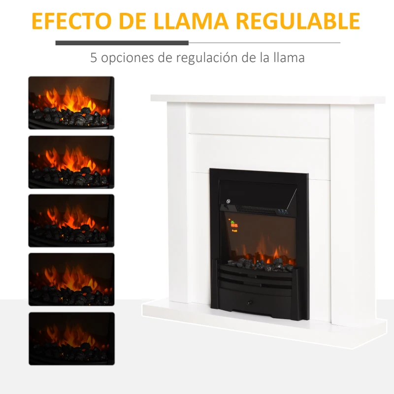 HOMCOM Chimenea Eléctrica Decorativa con 2 Configuraciones de Calor Temporizador y Llama Regulable 102x30x95cm Blanco
