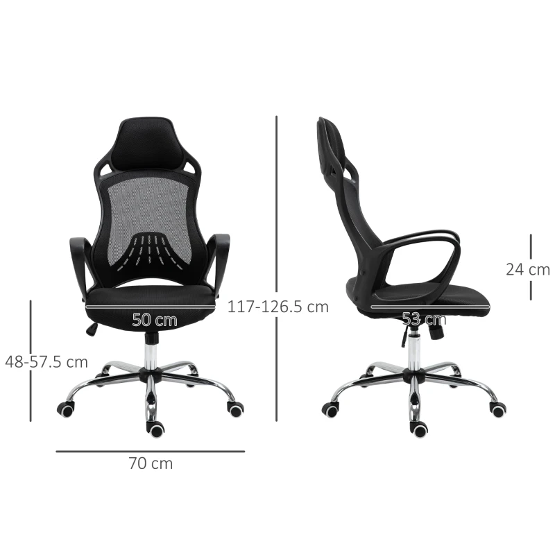 Vinsetto Sedia da Ufficio Ergonomica con Funzione Dondolio Basculante, Schienale con Rete Traspirante, Regolabile e con Ruote Girevoli, 73x63x117-126.5 cm