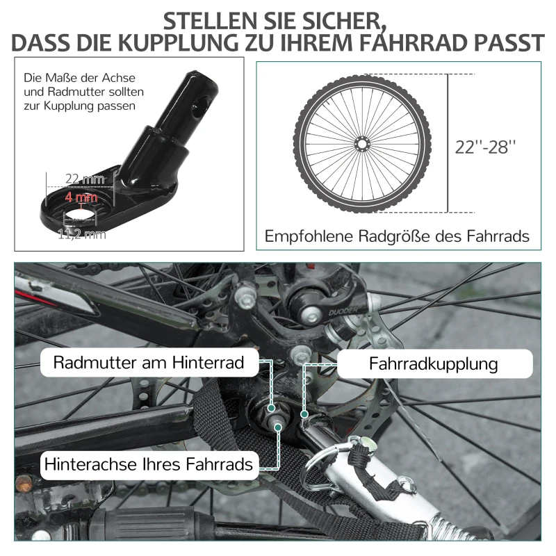 HOMCOM 2-in-1 Kinderanhänger, inkl Fahne und Reflektoren, für 2 Kinder, grau+schwarz