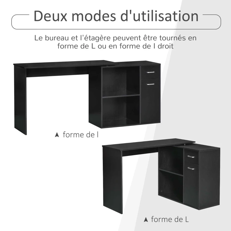 HOMCOM Bureau Informatique table de salle à manger multimédia modulable Multi-rangements Double Niche + tiroir Panneaux Particules Noir