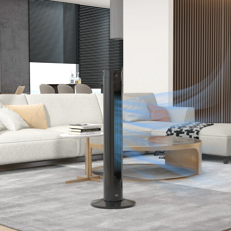 HOMCOM Ventilatore a Torre 45W a 4 Modalità e 3 Velocità con Timer da 12h, in ABS, Ø31.5x93 cm, Nero