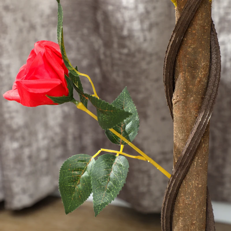 Outsunny Set of 2 Artificial Plants White Rose Floral in Pot, Fake Plants for Home Indoor Decor, 90cm, Red