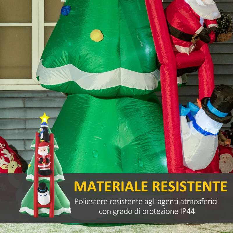 Outsunny Albero di Natale Gonfiabile con Babbo Natale e Luci LED, Gonfiatore Incluso, 162x125x247cm
