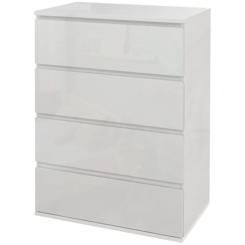 HOMCOM High Gloss Chest of Drawers, 4-Drawer Storage Cabinets, Modern Dresser for Bedroom, White