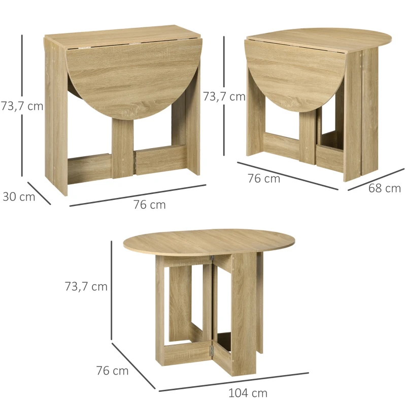 HOMCOM Mesa de Cocina Plegable con 2 Alas Abatibles Mesa Plegable para 2-4 Personas 104x76x73,7 cm Roble
