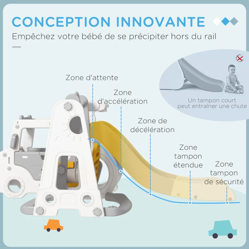 AIYAPLAY Portique enfant toboggan balançoire bus avec panier de basket-ball aire de jeux 4 en 1