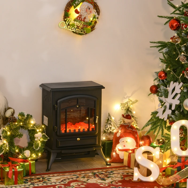 HOMCOM Chimenea Decorativa con Efecto de Llama Termostato y Protección contra Sobrecalentamiento 45x28x54 cm Negro