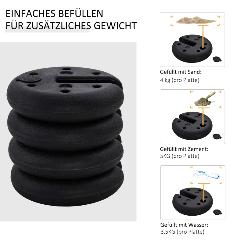 Outsunny Pavillon Standfuß 4 Stk. Gewicht Partyzelt Pavillongewicht befüllbar bis 5 kg Gewichte für Pavillon Beschwerer für Pavillons Ø25 x 6 cm Schwarz