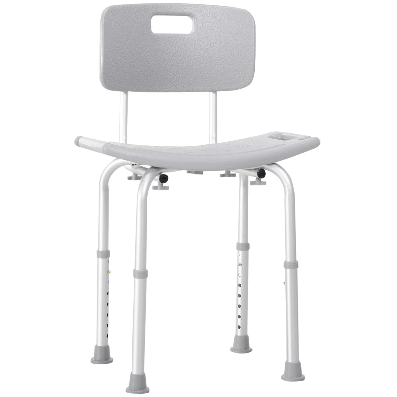 HOMCOM Taburete de Ducha Silla para Ducha con Respaldo Antideslizante Altura Regulable en 8 Niveles Carga 136 kg