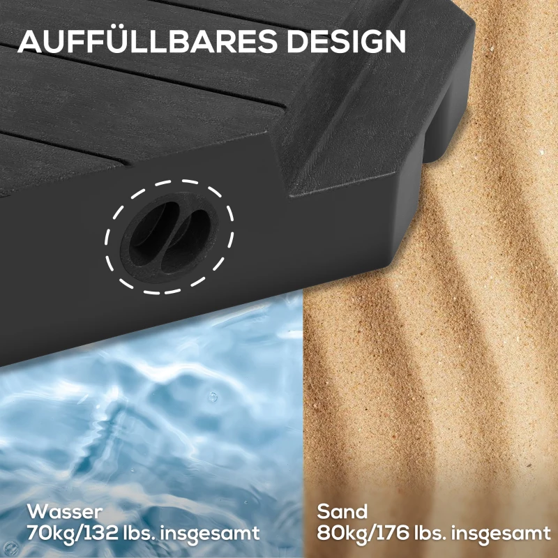 Outsunny Obciążniki do podstaw parasoli, wypełnialne wodą i piaskiem, plastikowe, 80Dł x 80Szer x 13Wys cm, Czarny