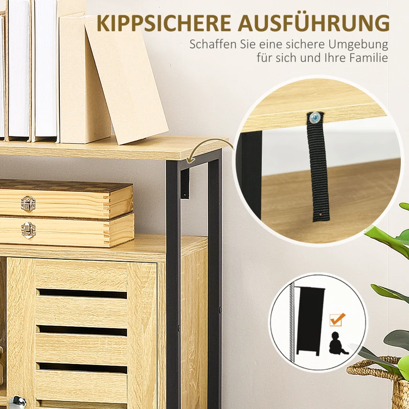 HOMCOM Kommode im Industrie-Design, Sideboard, Küchenschrank, 2 Regale, 2 Schränke, Schwarz + Natur