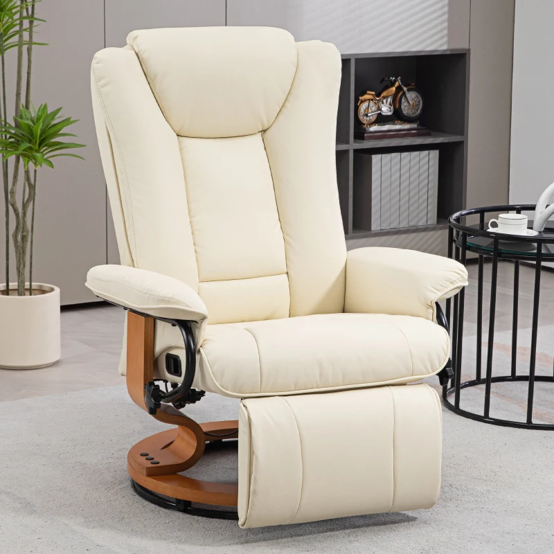 HOMCOM Relaxsessel mit Liegefunktion, drehbar, bis 150 kg, Kunstlederbezug, Stahlrahmen, Cremeweiß(m-2)
