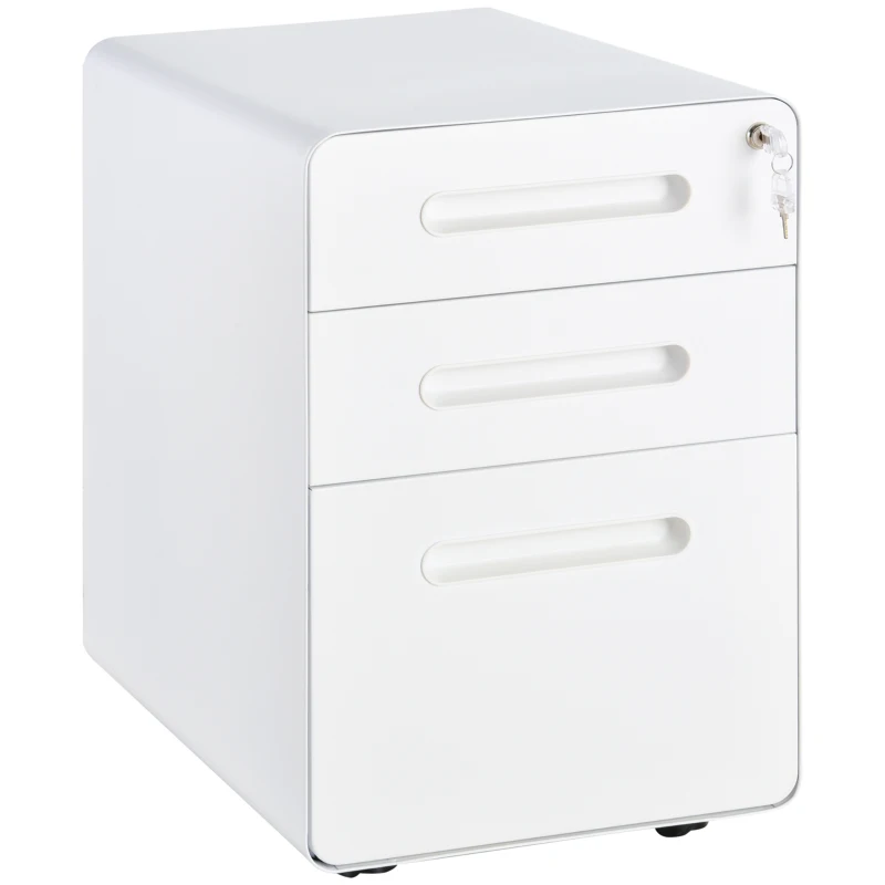 Vinsetto Lockable File Cabinet with 3 Drawers, Vertical Office Drawer for A4, Letter, Legal Size, Anti-tilt Design, Pre-Assembled Body, White