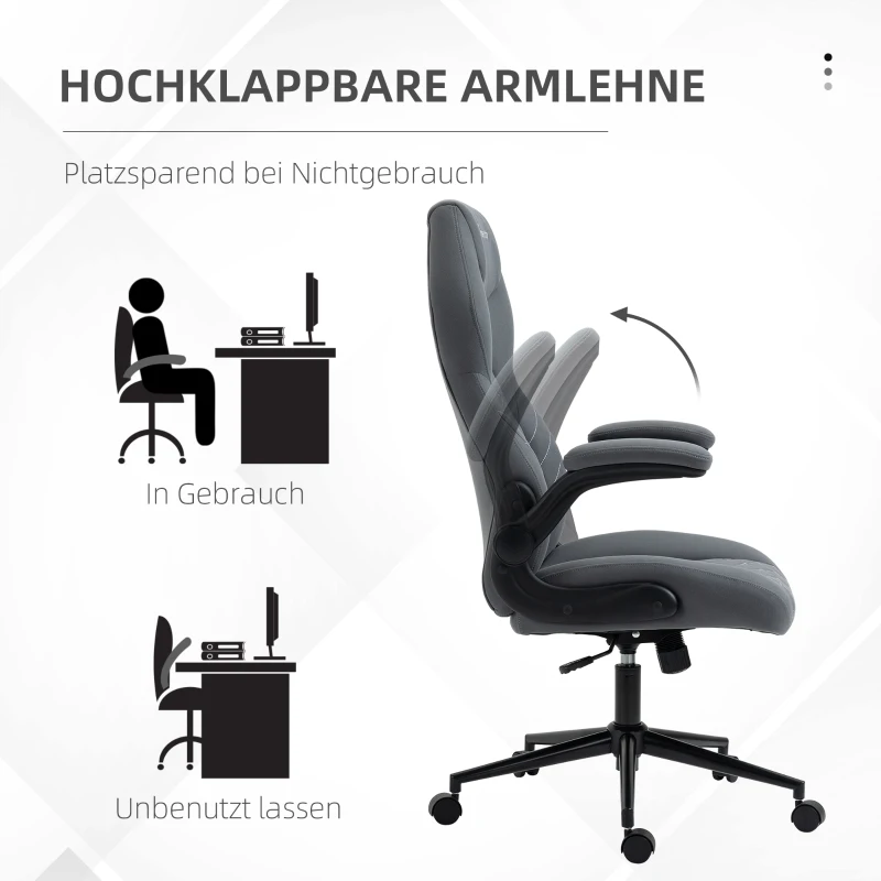 Vinsetto Bürostuhl mit Rückenlehne, höhenverstellbar, klappbare Armlehnen, Wippfunktion, dunkelgrau