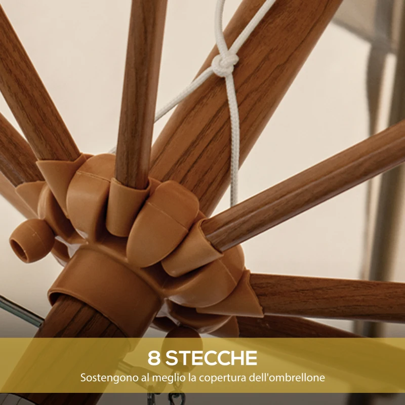 Outsunny Ombrellone da Giardino a Manovella e Inclinabile, Prese d'Aria e 8 Stecche, 2.7x2.4 m, Crema