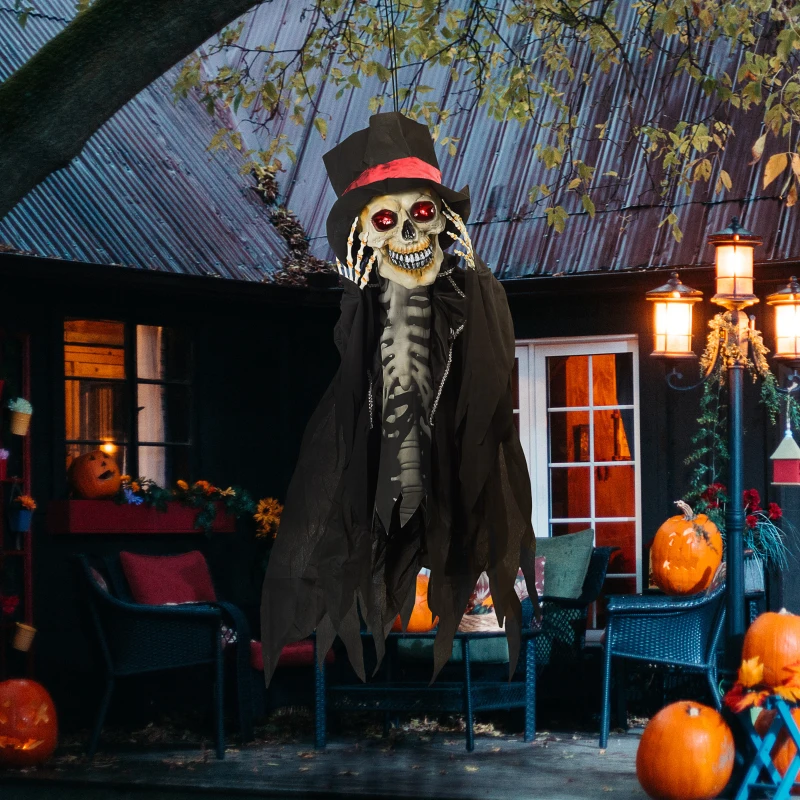HOMCOM Halloween-Dekoration Geist, Skelett, LED-Augen, heult, dreht sich, Geräusch- & Bewegungssensor, 100 cm