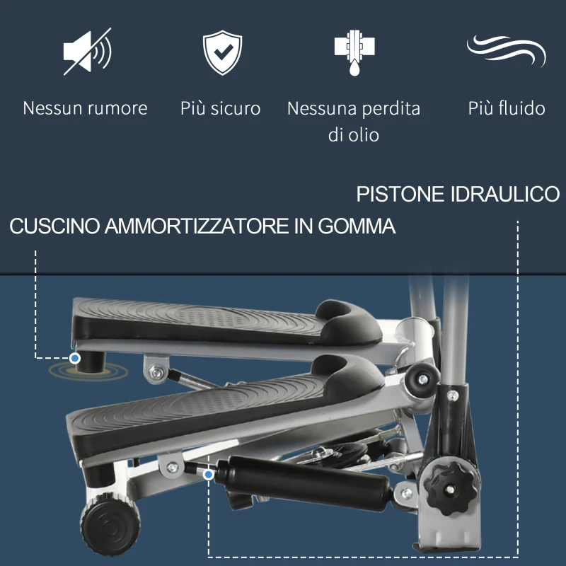 HOMCOM Stepper Fitness con Maniglia e Bande Elastiche, Stepper con Monitor LCD per Allenamento a Casa e Palestra, Argento