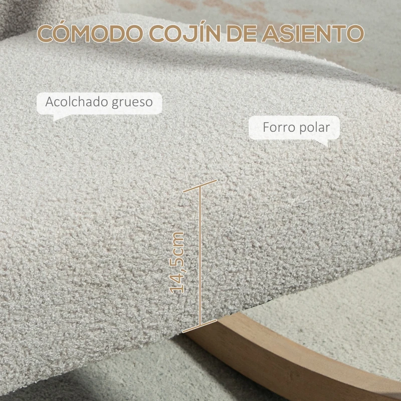HOMCOM Silla Mecedora Tapizada de Borreguito Sillón Balancín Relax con Asiento Acolchado y Apoyabrazos 60x81x71cm Gris