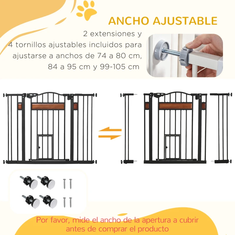 PawHut Barrera para Perros con Altura Ajustable Cierre Automático y Sistema de Doble Bloqueo para Puertas 93x76,2 cm Negro