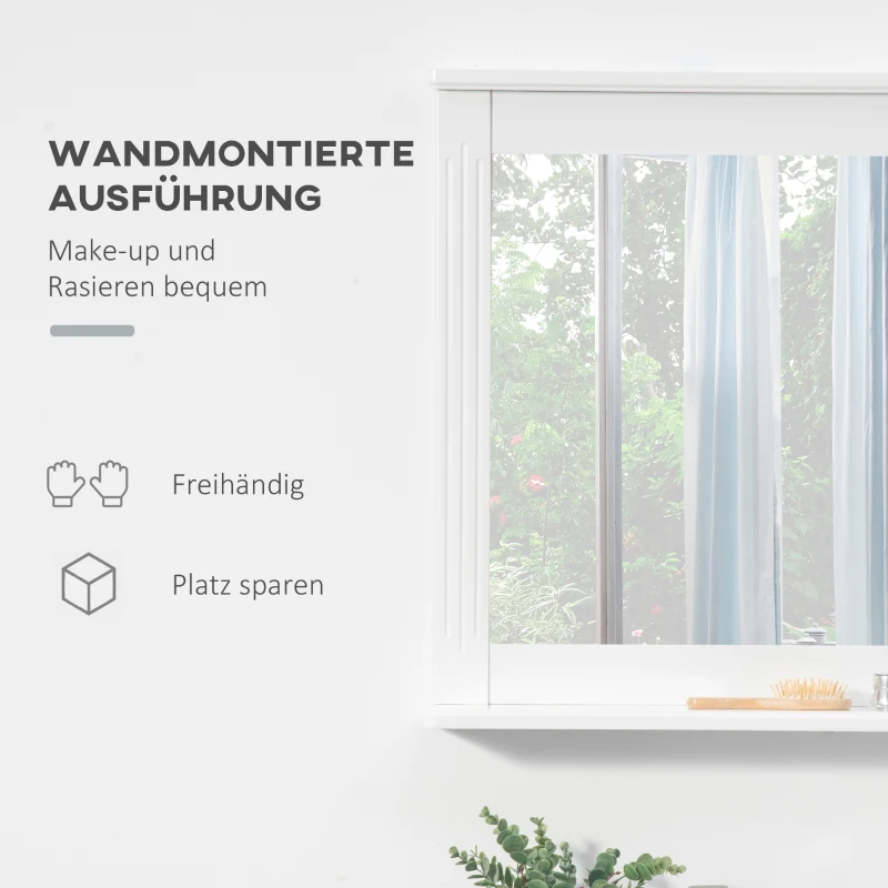 kleankin Wandspiegel mit 1 Regal Modernes Design platzsparend MDF Glas Weiß