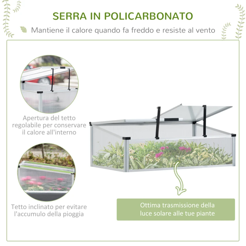 Outsunny Fioriera Rialzata con Mini Serra in Policarbonato e Mensola Inferiore in Alluminio e PVC, Grigio