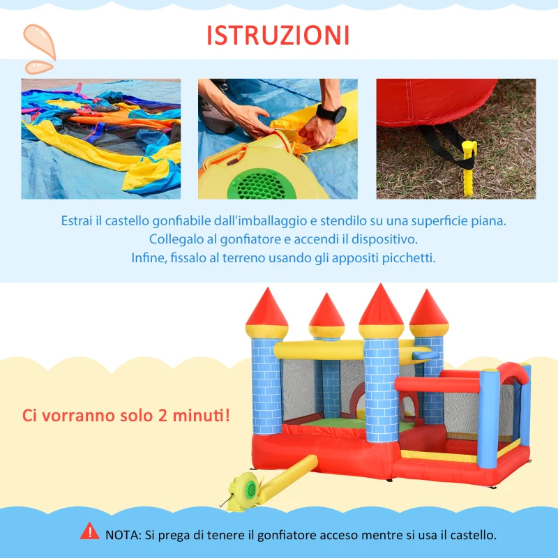 Outsunny Castello Gonfiabile Gigante e Rimbalzante per Bambini 3-8 Anni con Scivolo, Piscina e Canestro, 280cmx260cmx210cm