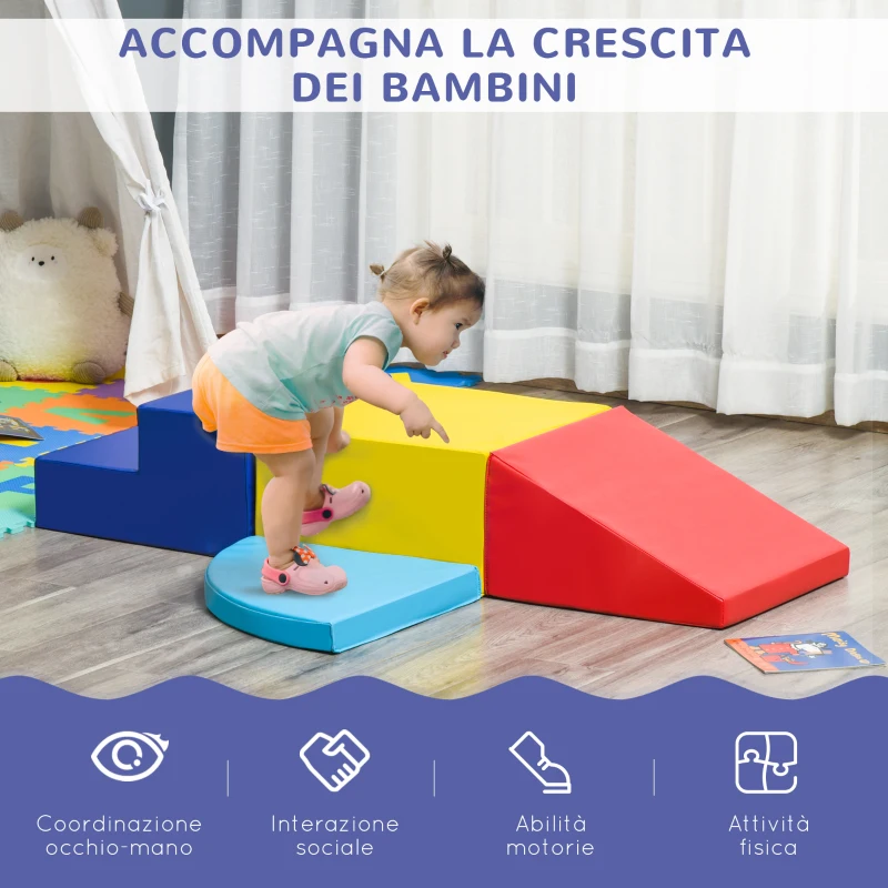 HOMCOM Set Costruzioni Morbide da 4 Pezzi, Gioco Educativo per Bambini Età 1-3 Anni per Casa e Scuola, Multicolore