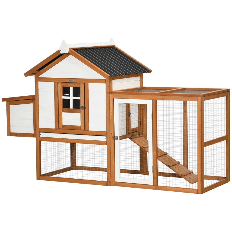 PawHut Gallinero de Madera para Exterior para 2-4 Gallinas con Nido Bandeja Extraíble y Rampa 181x79,5x117,5 cm Natural