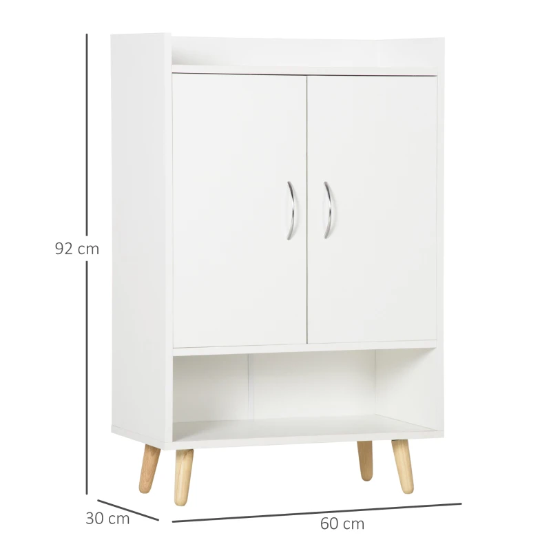 HOMCOM Schuhschrank, Schuhregal mit Türen und Regalen, für Flur, moderne Schuhkommode, Schuhablagen, 60 x 30 x 92 cm, Weiß