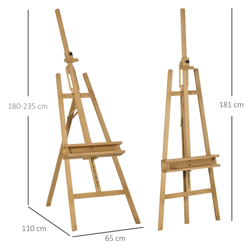 Vinsetto Staffelei, Holzstaffelei, höhenverstellbar, klappbar, Stiftablage, Buchenholz, 65 x 110 x 180-235 cm(m-3)