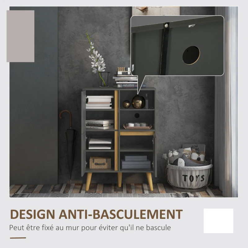 HOMCOM Meuble de rangement design modene avec étagères réglables et pieds en bois massif 70 x 40 x 96,1 cm gris foncé