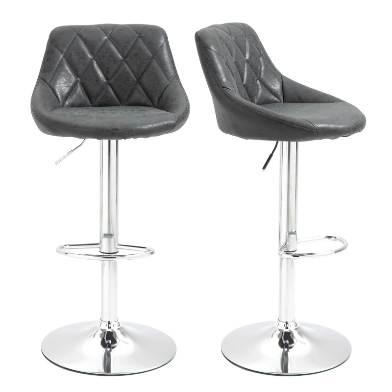 HOMCOM Set 2 Sgabelli da Bar con Altezza Regolabile, Base in Metallo e Seduta Finta Pelle, Sgabelli Alti Moderni Girevoli con Schienale e Poggiapiedi 46x48x83-104cm, Nero