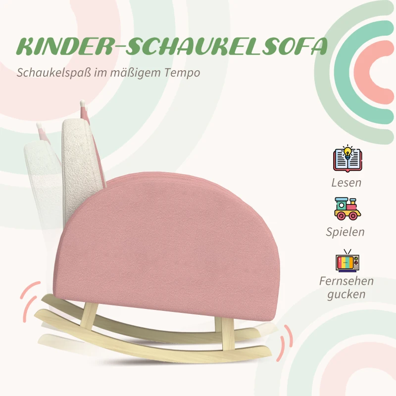 AIYAPLAY Kindersessel Schaukelstuhl, Kronen-Dekoration, Regenbogenmuster, Samt, Holz, 50x47x49 cm, Rosa