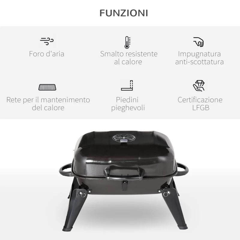 Outsunny Barbecue BBQ Grill a Carbonella Portatile Pieghevole da Tavolo Ferro, porcellana 59x43x39cm Nero
