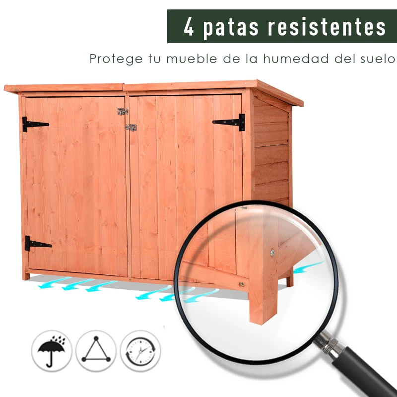 Outsunny Armario de Jardín de Madera 128x49x91 cm Cobertizo para Almacenaje de Herramientas con Techo Asfáltico